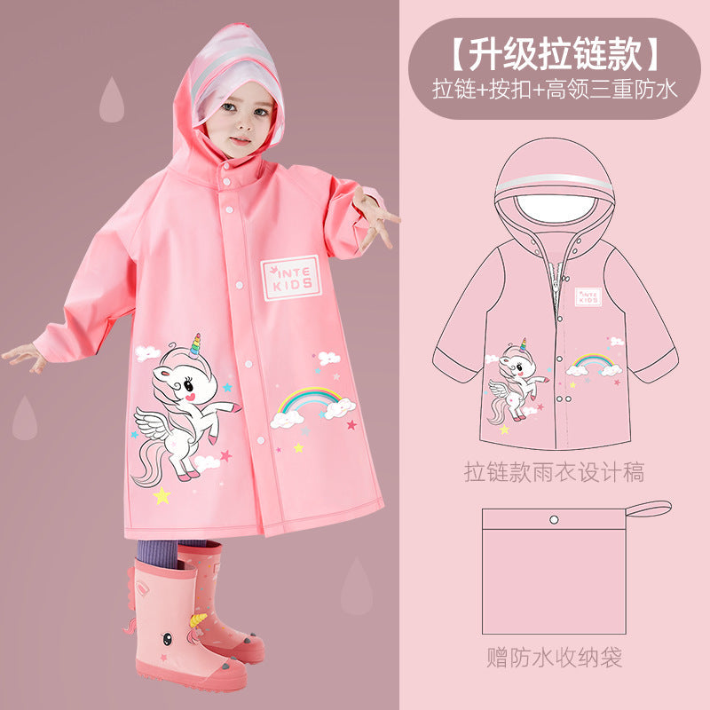 Children's Raincoat Cartoon Style for Girls and Boys, New Model for Kindergarten and Primary School Students, Special Backpack-Compatible Rain Poncho Wholesale