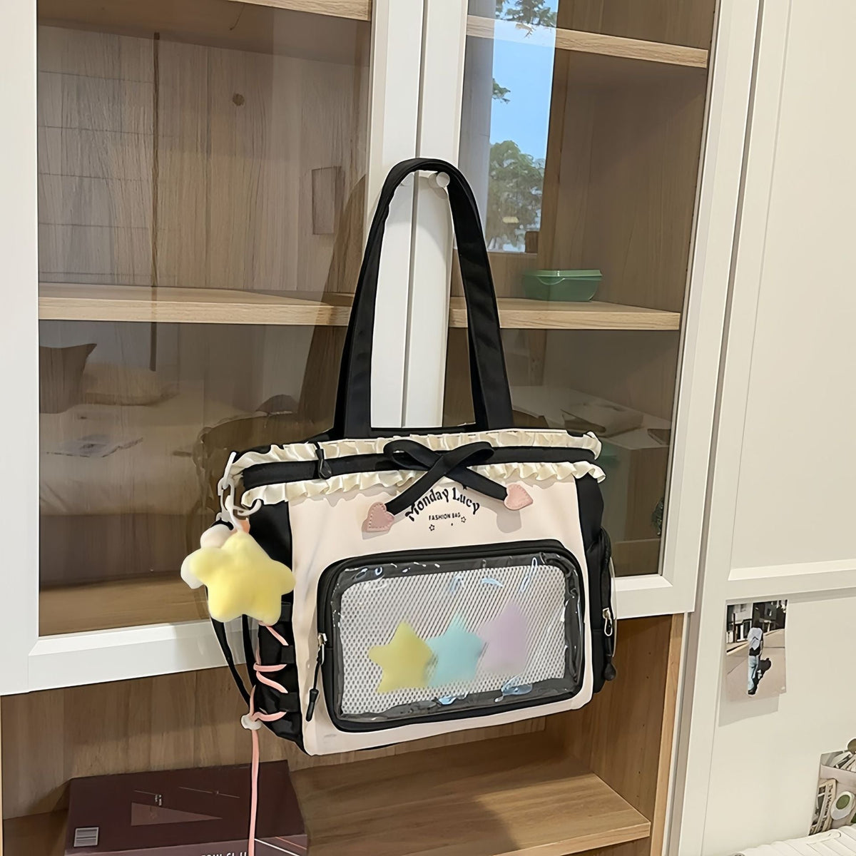New Style Schoolbag Women's High Color Value Contrast College Style Junior Senior high school Student Backpack Ballet Style Pleated Lace Pain Bag