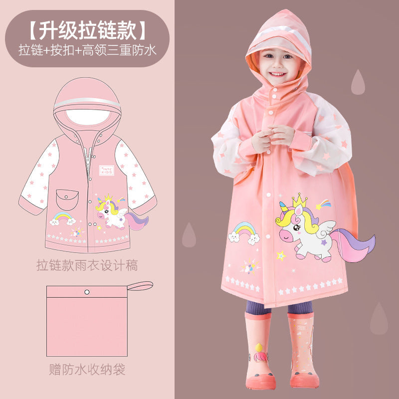 Children's Raincoat Cartoon Style for Girls and Boys, New Model for Kindergarten and Primary School Students, Special Backpack-Compatible Rain Poncho Wholesale