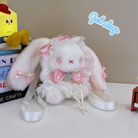 Adorable Lolita Bag, Cartoon Rabbit Plush Backpack for Girls, Lolita Handmade Rabbit Bag, Drawstring Backpack