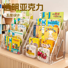 Transparent Acrylic Stepped Book and Magazine Storage Rack Multi-Layer Desktop Book Stand Bedside Table Children's Picture Book Storage