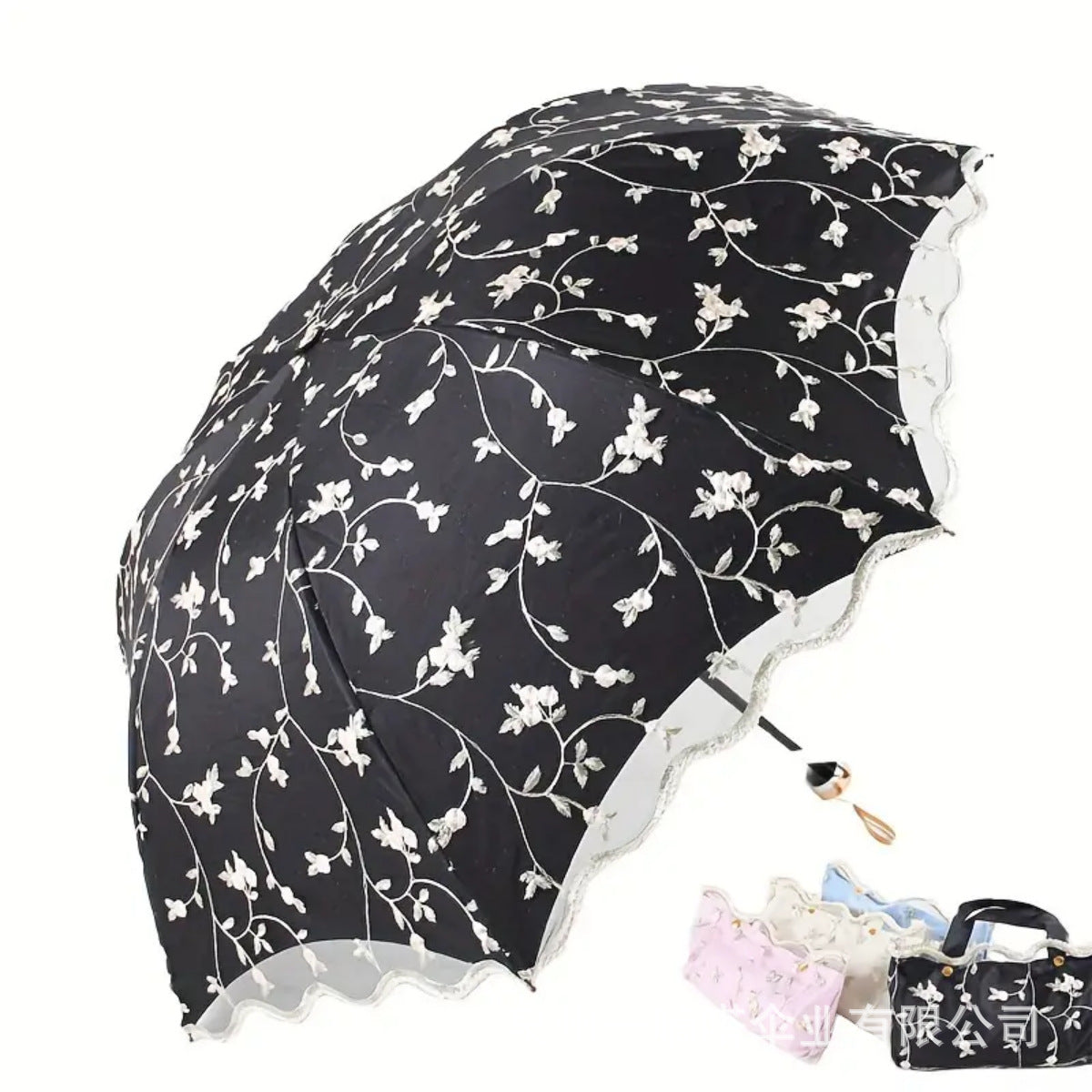 TEMU cross-border for manufacturers folding vintage embroidered lace double vinyl three-fold umbrella wedding umbrella