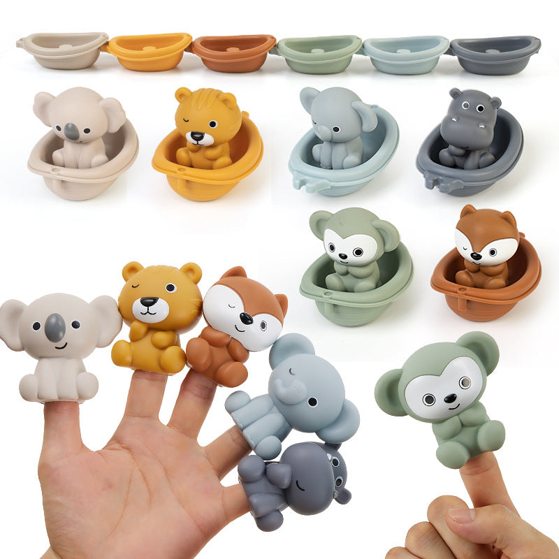 Children's Bathroom Stackable Floating Boat Toy Infant Bathing and Baby Bathing and Bathing Water Stackable Boat Animal Finger Cover Toy