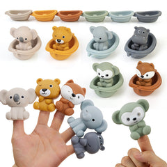 Children's Bathroom Stackable Floating Boat Toy Infant Bathing and Baby Bathing and Bathing Water Stackable Boat Animal Finger Cover Toy