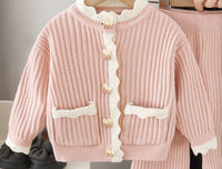 Girls Sweater Knitted Jacket 2025 Autumn New Little Girls Pants Two-Piece Set Girls Cardigan Knitted Suit