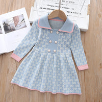 Girls' Knitted Elegant Long-Sleeved Princess Dress for Baby Girls Aged 1-6 Years Old, Fashionable g Letter Sweater for Autumn and Winter