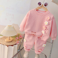 Girls suit spring and autumn 2025 new girls two-color small flower baby spring two-piece children's clothing a generation of hair