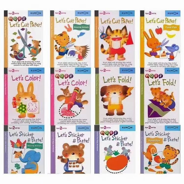 Kumon Kumon-Style Educational Kidsren's English Handmade Toy Book 12 Volumes Coloring Origami Paper-Cut Sticker Exercise Book
