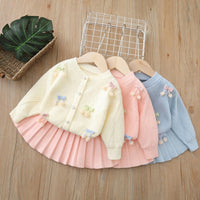 Baby Girl Handmade Flower Cardigan Two-Piece Set 2025 Autum New Girl Cute Skirt Girl Sweater Suit