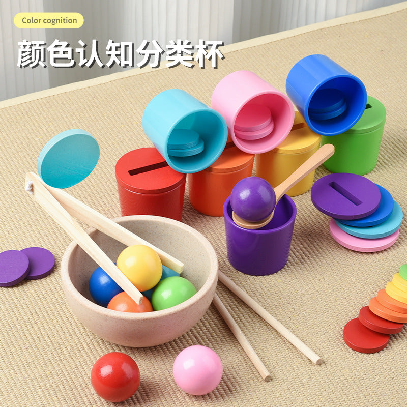 Montessori Wooden Children's Educational Color Classification Cup Counting Activity suit Preschool Color Number Learning Toy