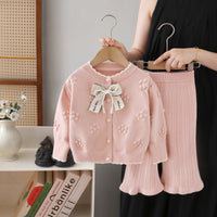 Children's Sweater Jacket and Knitted Pants Set 2025 Autumn New Style Sweet Two-Piece Set for Little Girls Girls' Sweater