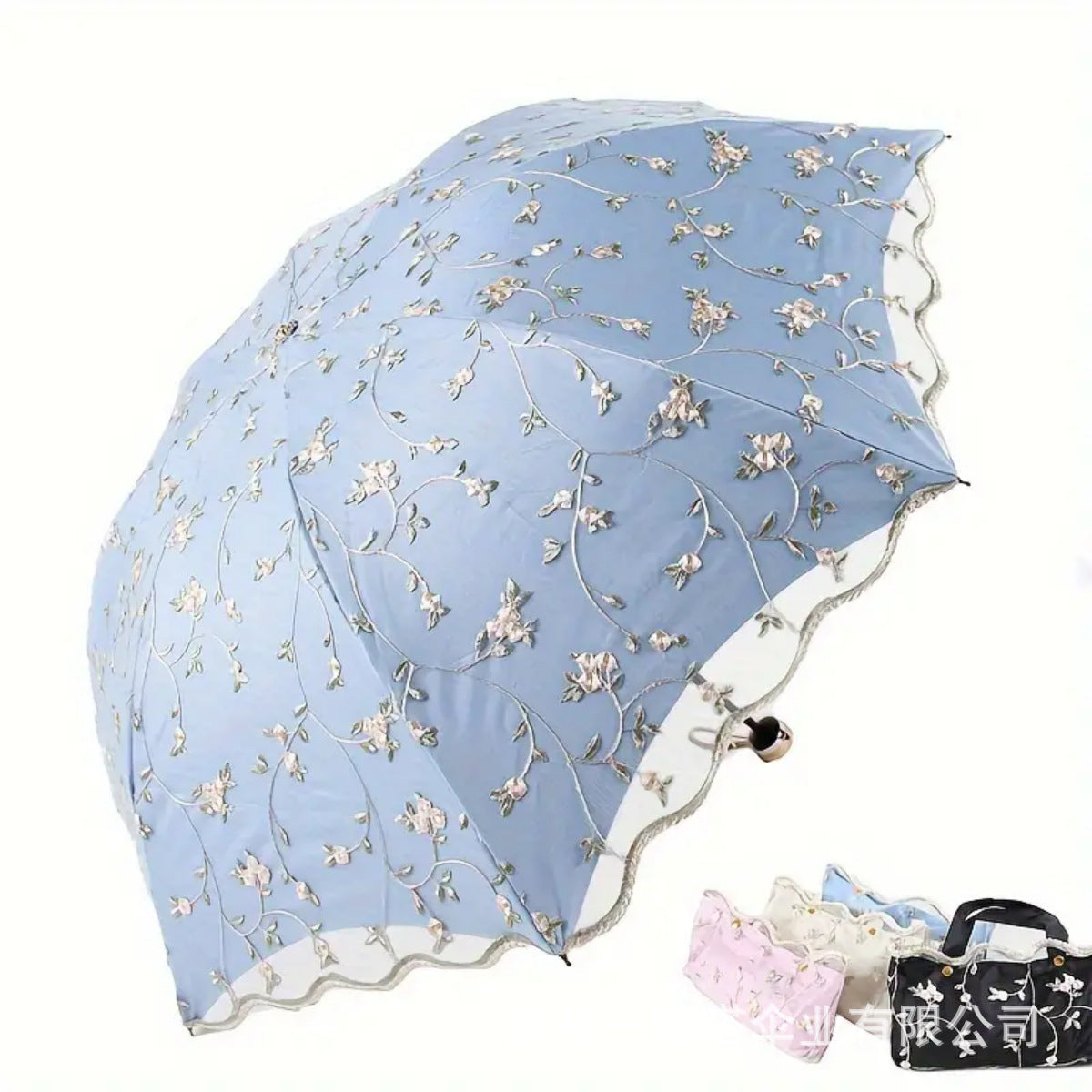 TEMU cross-border for manufacturers folding vintage embroidered lace double vinyl three-fold umbrella wedding umbrella