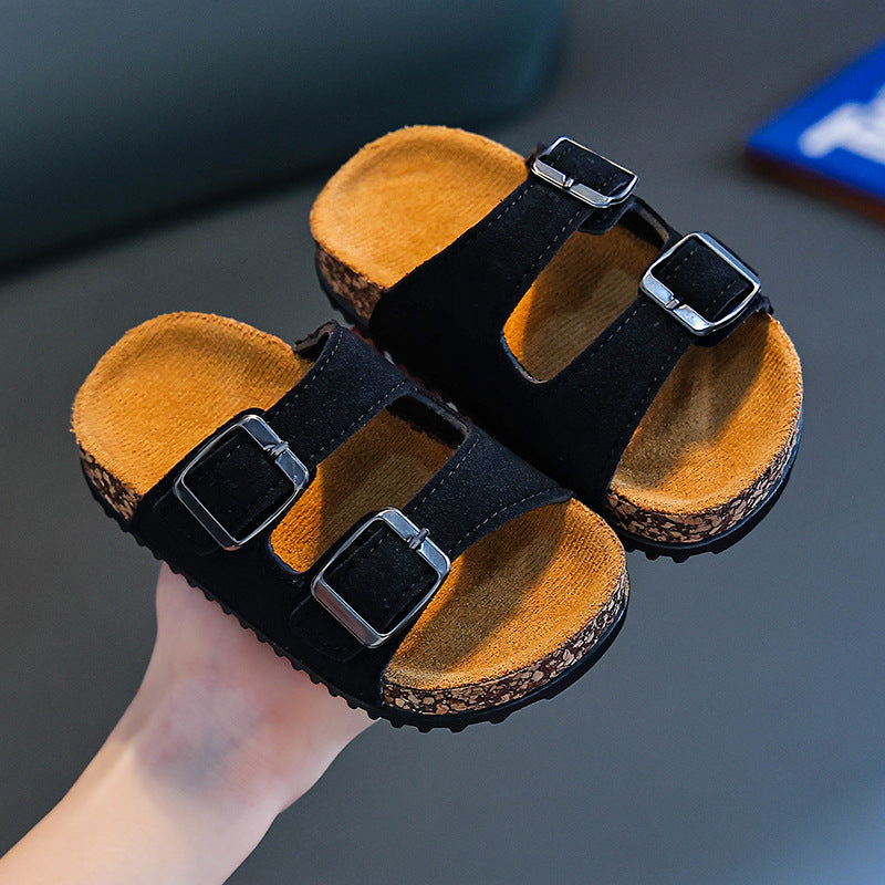 2026 Summer Style Slip-On Sandals for Boys and Girls, Outdoor Beach Shoes, Casual Slippers, Indoor Lazy Double-Buckle Cork Children's Slippers