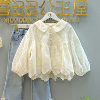 Girls' 2025 Spring New Stylish Doll-Style Long-Sleeve Fashionable Shirt and Children's Jeans Two-Piece Set