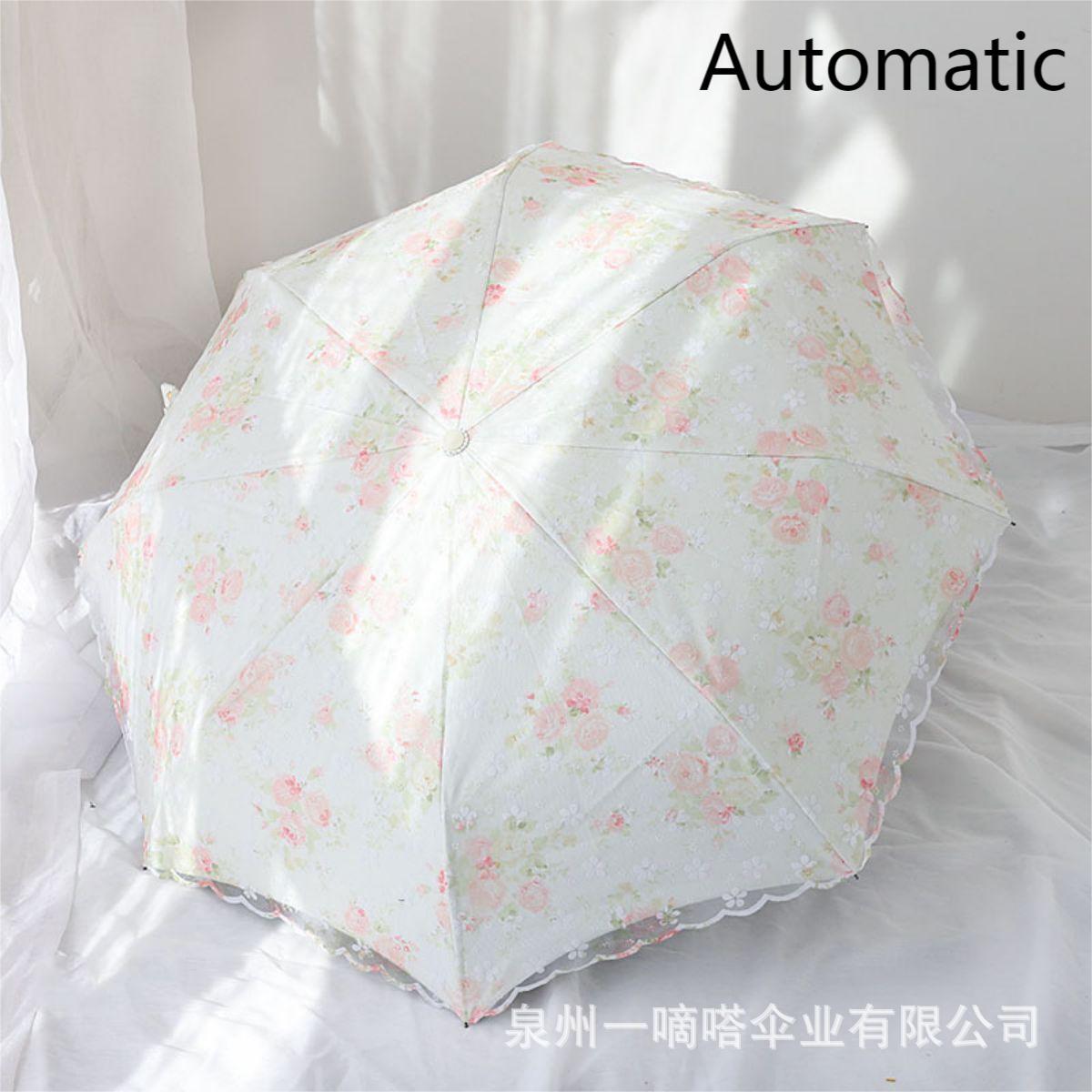 TEMU cross-border for manufacturers folding vintage embroidered lace double vinyl three-fold umbrella wedding umbrella