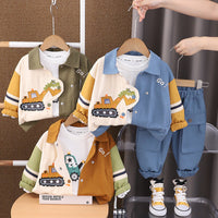 Boys' Autumn Dress Foreign Style Cartoon Digger Three-Piece Suit Baby's Autumn Handsome Baby Clothes Trendy Children's Foreign Style