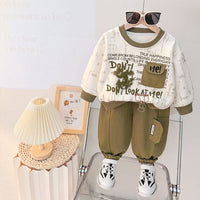 Kids2026 New Boys' Autumn Outfit Letter Pocket Sweatshirt Set Children's Stylish Spring and Autumn Two-Piece Set Wholesale