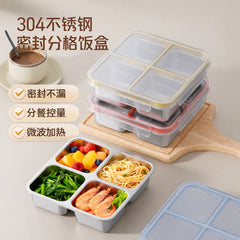 304 Stainless Steel Fresh-Keeping Box, Compartmentalized Lunch Box, Odor-Proof Sealed Box, Bento Box, Snack Box, Four-Compartment Weight Loss Meal Box