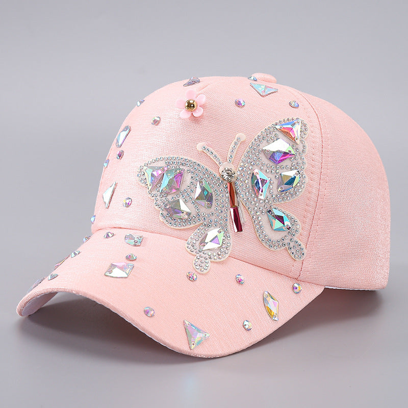 Cross-border Colorful Butterfly Rhinestone Baseball Cap Women's Butterfly Sequins Sunshade Cap in stock Women's Baseball Cap Spring