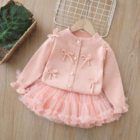 Girls Spring Two-Piece Set - Aisha Princess Group Tutu Skirt Autumn and Winter New Baby Girl Korean Style Knitted Cardigan