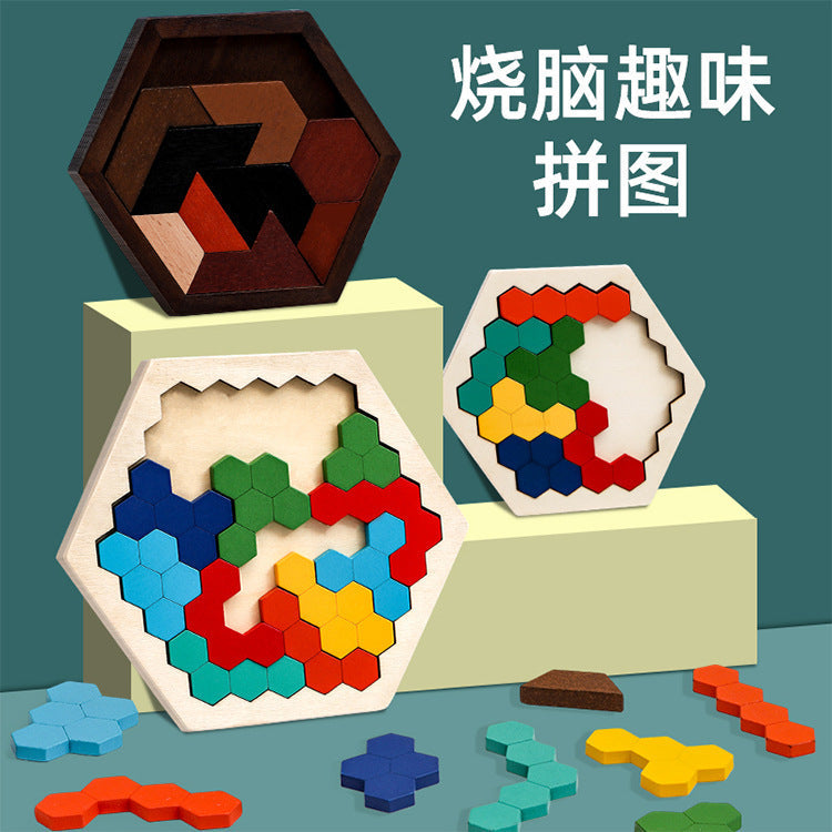 Wooden changeable honeycomb puzzle boys and girls color puzzle kindergarten early education baby children's educational toys wholesale