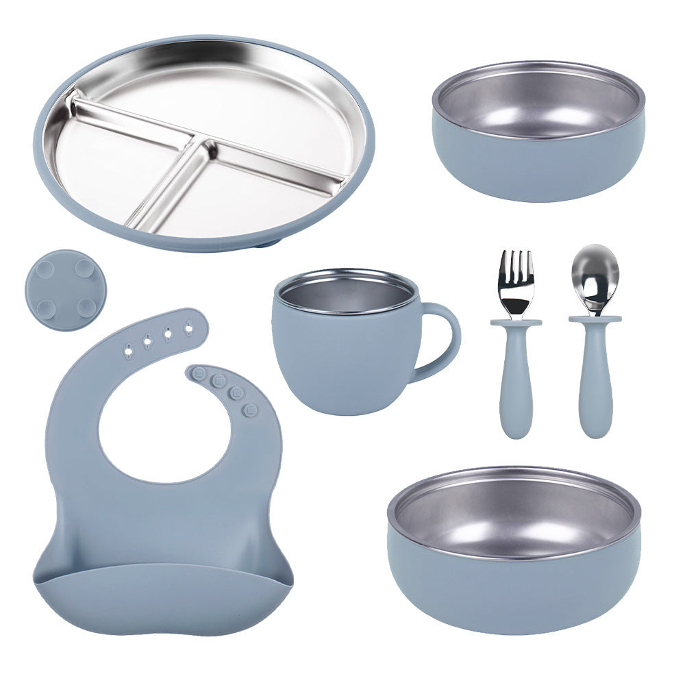 Factory New Product Baby Silicone Stainless Steel Tableware Set Creative Product 304 Stainless Steel Kidsren's Silicone Tableware Bowl