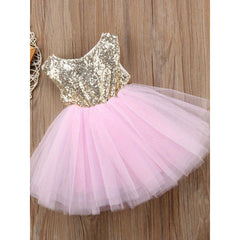 2026 New Cross-Border European and American Style Sleeveless Sequin Princess Mesh Dress for Toddlers
