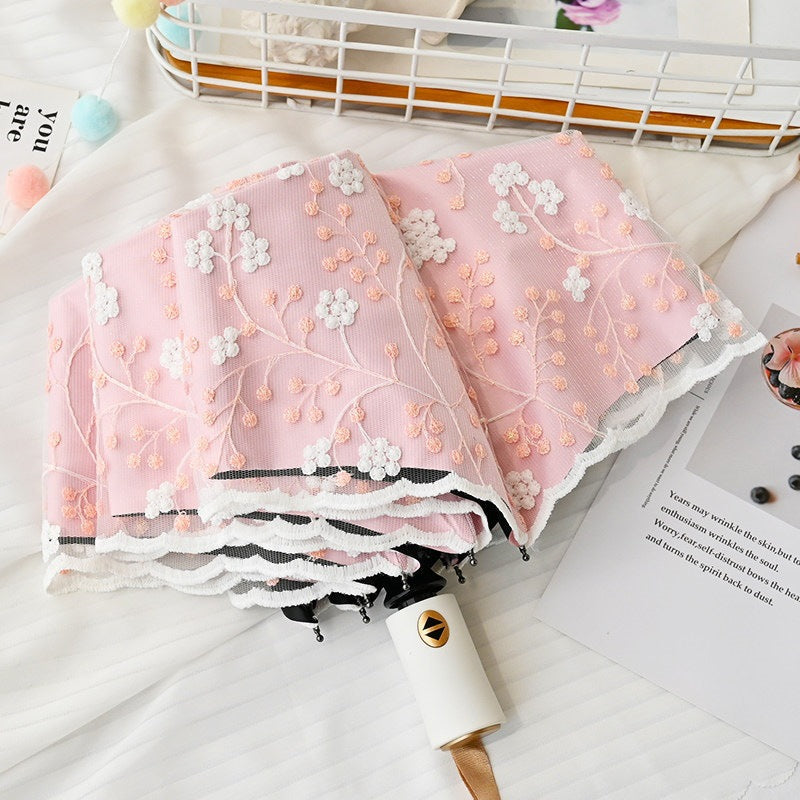 Double-layer lace embroidered sun umbrella female black glue sun protection UV protection umbrella folding rain and rain dual-use sun umbrella