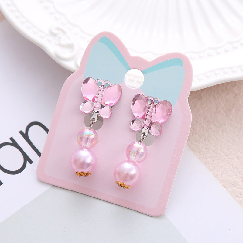 Children's Ear Stud Ear Clip No Ear Holes Girl's Artificial Drill Cute Pearl Diy Tassel Ear Clip Long Student Jewelry