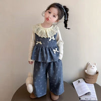 Baby spring outfit stylish top, cute vest and wide-leg pants for girls, Korean-style spring outfit for baby girls