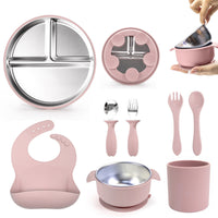 New Kidsren's Tableware Food Bowl for Infants and Young Kidsren to Train to Learn to Eat 304 Stainless Steel Silicone Suction Cup Bowl