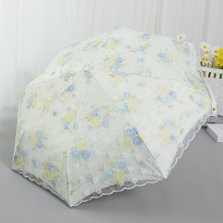 Lace Sun Umbrella Double-Layer Anti-Uv Mesh Embroider Women's Vinyl Sunshade Rain or Shine 70% off Umbrella Korea