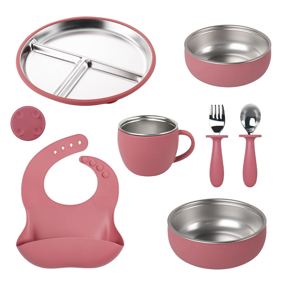 Factory New Product Baby Silicone Stainless Steel Tableware Set Creative Product 304 Stainless Steel Kidsren's Silicone Tableware Bowl