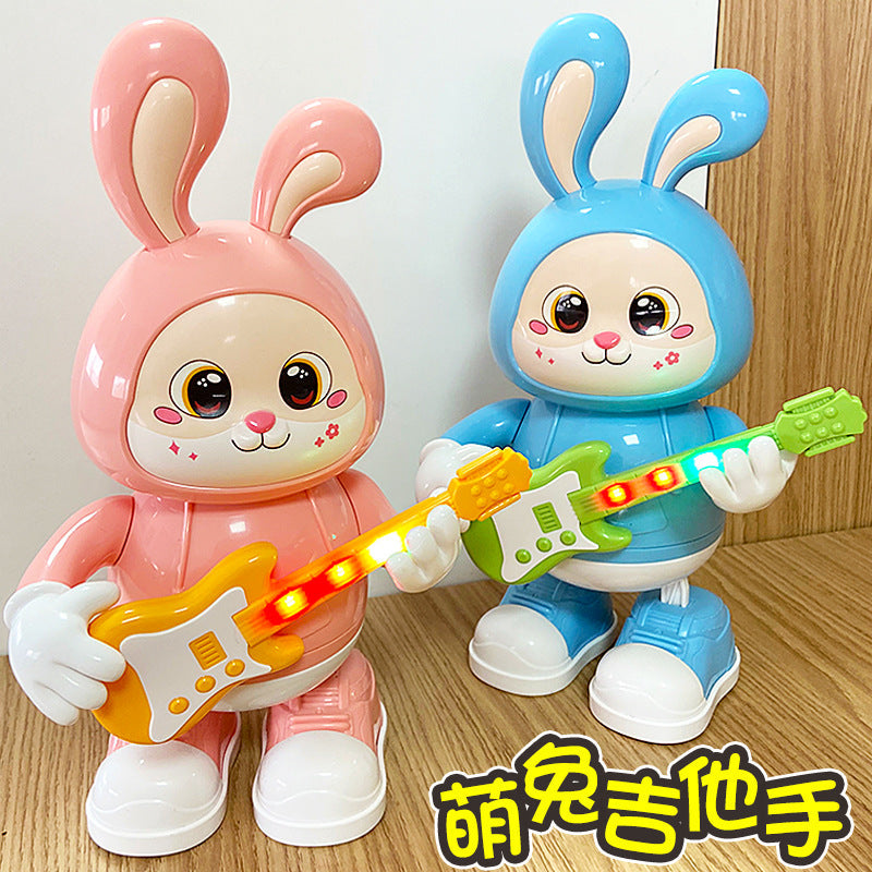 Kids Electric Jumping Guitar Toy with Cute Bunny Singing and Dancing, Baby Practice Head-Lifting and Crawling Learning Educational Toy, Wholesale