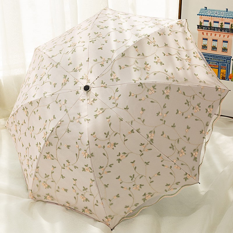 Double-layer lace embroidered sun umbrella female black glue sun protection UV protection umbrella folding rain and rain dual-use sun umbrella