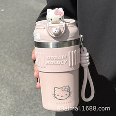 Cute Thermos Cup for Good-Looking Girls 316 Stainless Steel Coffee Cup Student Straw Cup Cold-Keeping Handy Water Cup