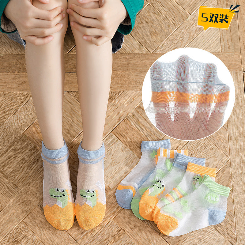 Children's Socks Spring and Summer Ice Silk Thin Mesh Socks for Boys and Girls Full Cartoon Cotton Boat Socks Baby Socks Wholesale