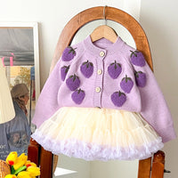 Girls' New Autumn and Winter Sweater Knitted Skirt Set, Korean Style Fashionable Baby Girl Round Neck Small Floral Cardigan and Pleated Skirt