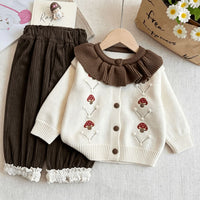 Children's Sweater 2026 New Cardigan with Ruffle Collar, Spring and Autumn Girls' Embroidered Doll Collar Cute Top
