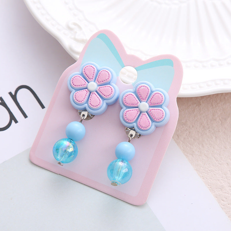 Children's Ear Stud Ear Clip No Ear Holes Girl's Artificial Drill Cute Pearl Diy Tassel Ear Clip Long Student Jewelry