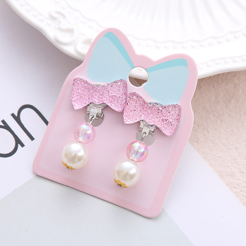 Children's Ear Stud Ear Clip No Ear Holes Girl's Artificial Drill Cute Pearl Diy Tassel Ear Clip Long Student Jewelry