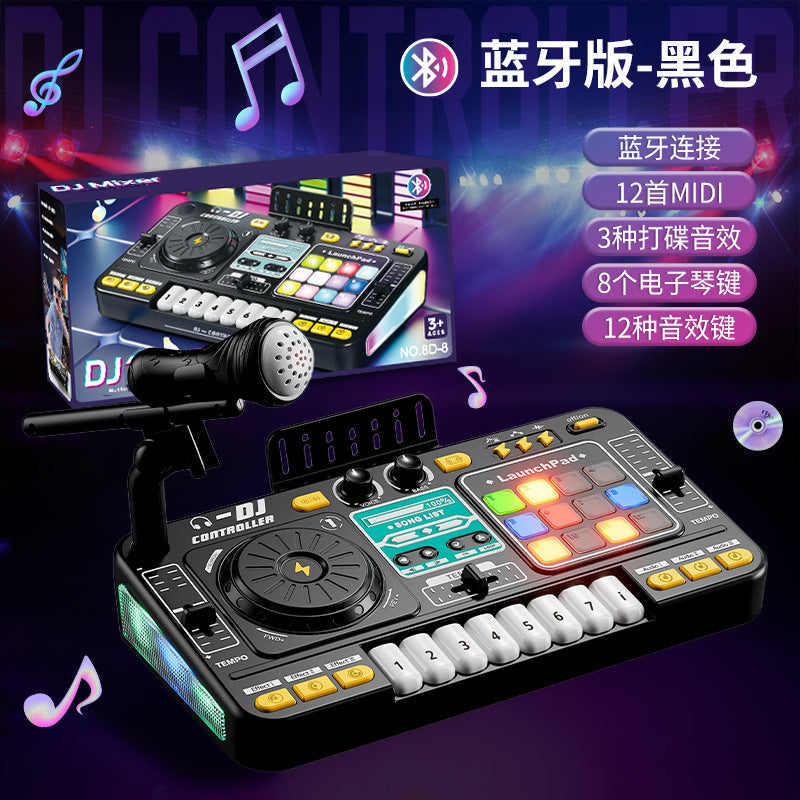 Cross-border children's DJ turntable, multi-functional Bluetooth music simulation playable instrument with microphone, baby musical toy.