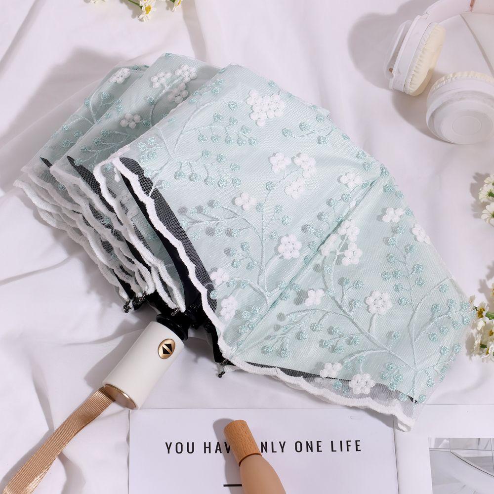Double Lace Embroidered Sun Umbrella Women's Sun Protection UV Protection Princess Umbrella Vintage Sunshade Sunny Umbrella Folding Dual-purpose Umbrella