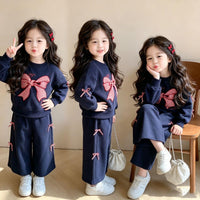 Girls' Bow-Knot Sweatshirt Set 2026 New Spring and Autumn Stylish Loose Straight-Leg Pants Two-Piece Children's Clothing Set