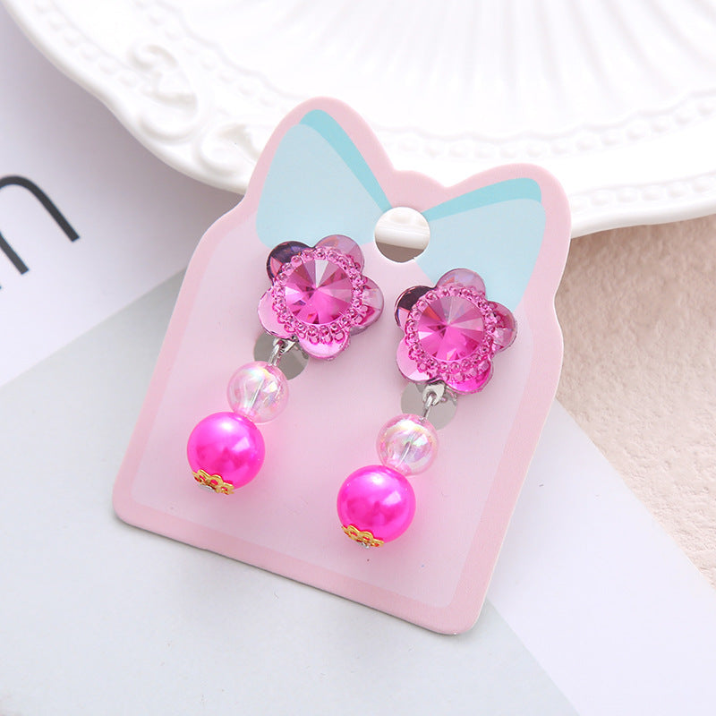 Children's Ear Stud Ear Clip No Ear Holes Girl's Artificial Drill Cute Pearl Diy Tassel Ear Clip Long Student Jewelry