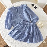 Spring New Cross-Border Style Girls' Korean-Style Children's Clothing Doll Collar Floral Embroidery Top and Short Skirt Two-Piece Casual Set