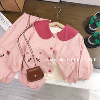 Girls' 3D Doll Casual Outfit, New Autumn Cartoon Collared Jacket for Baby Girls, Spring and Autumn Two-Piece Set, Foreign Trade