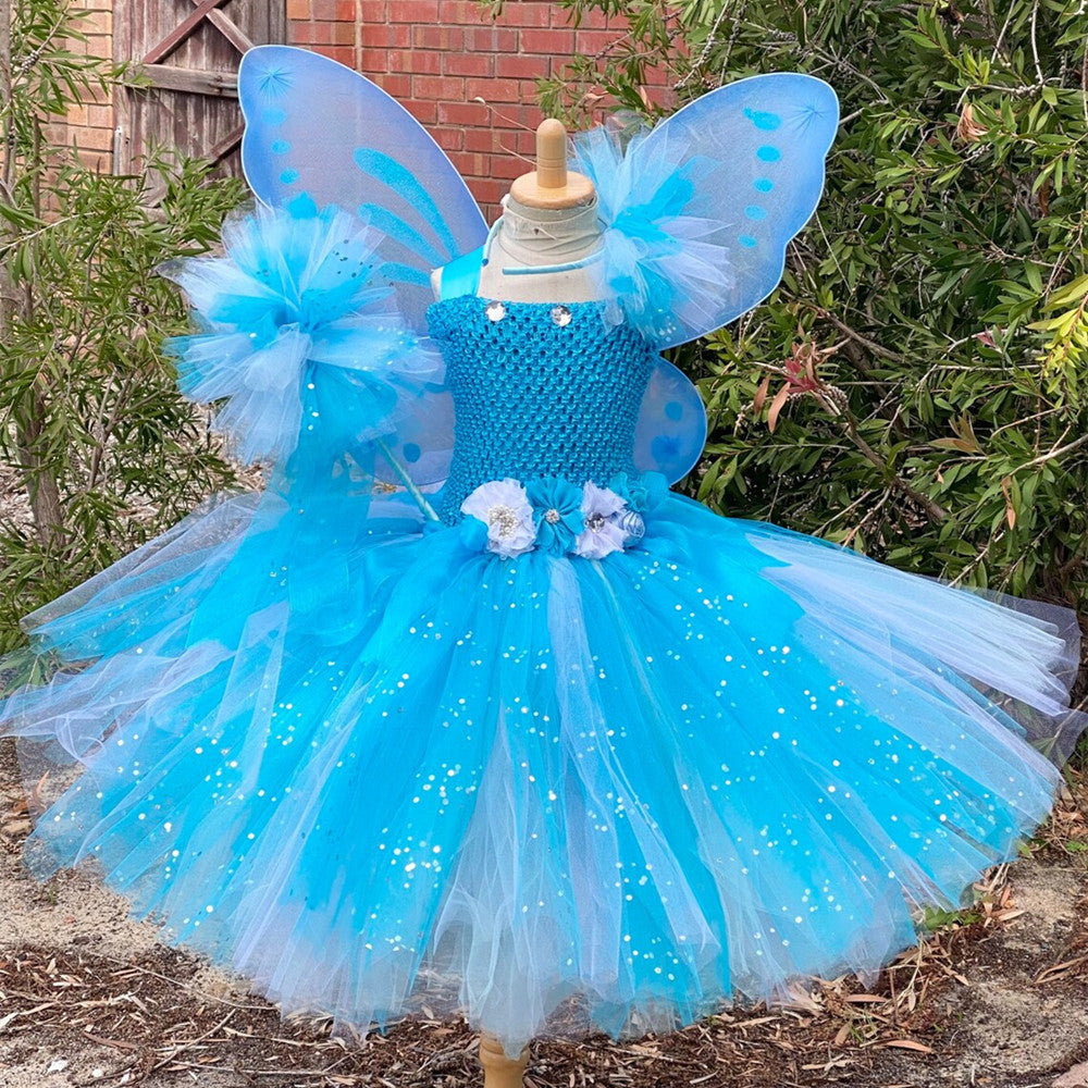 Girls butterfly fairy skirt candy color suspender skirt shiny tulle skirt elf party dress clothing