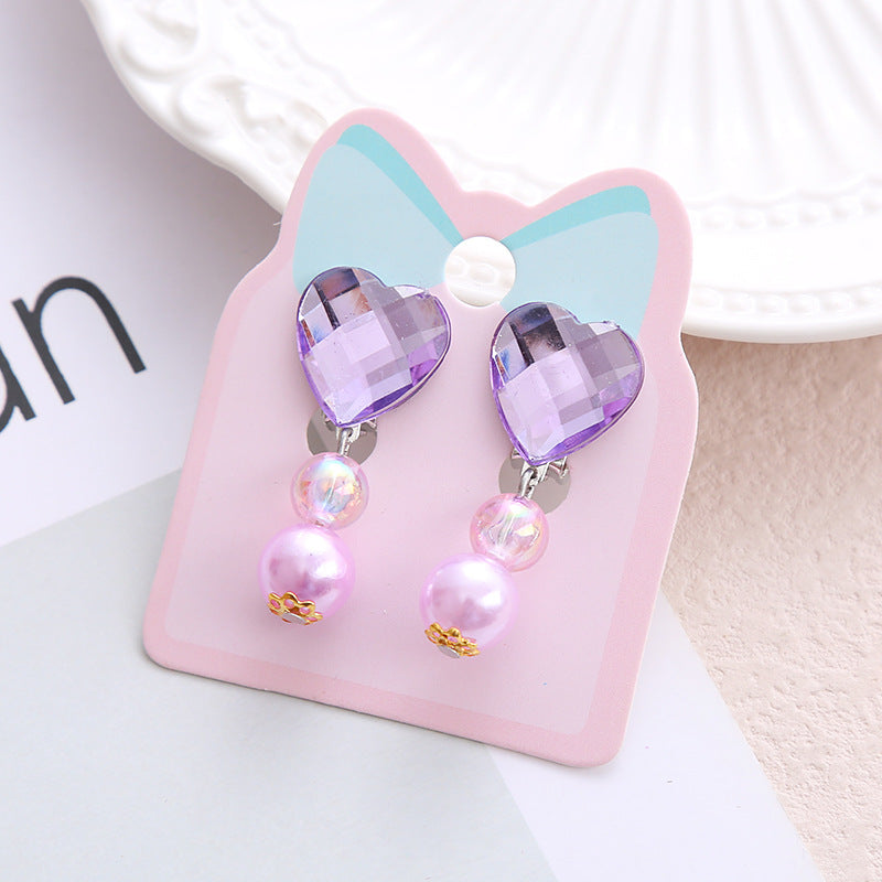 Children's Ear Stud Ear Clip No Ear Holes Girl's Artificial Drill Cute Pearl Diy Tassel Ear Clip Long Student Jewelry
