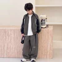 2026 Autumn New Children's Color-Block Sports Suit for Boys, Loose Casual Two-Piece Set, Trendy Retro Outfit